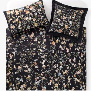 ZARA HOME 100% Cotton Tree of Life Flat Sheet Dark Charcoal Multi Floral Sz KING